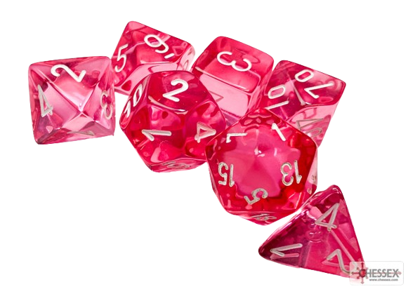 CHX23084: Translucent Pink/white Polyhedral 7-Dice Set