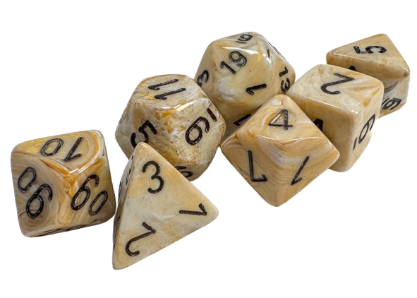 CHX27402: Marble Ivory/black Polyhedral 7-Dice Set
