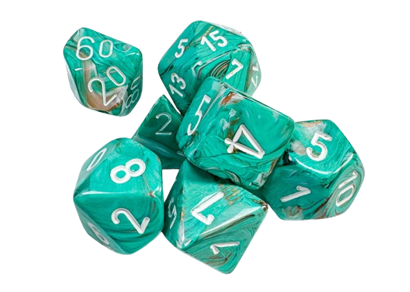 CHX27403: Marble Oxi-Copper/white Polyhedral 7-Dice Set