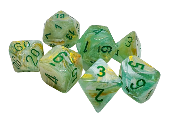 CHX27409: Marble Green/dark green Polyhedral 7-Dice Set