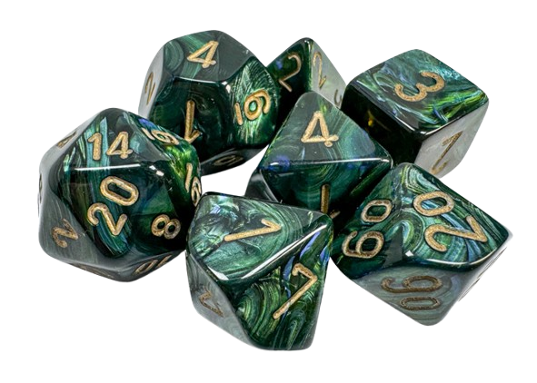 CHX27415: Scarab Jade/gold Polyhedral 7-Dice Set