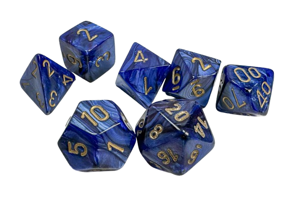 CHX27427: Scarab Royal Blue/gold Polyhedral 7-Dice Set