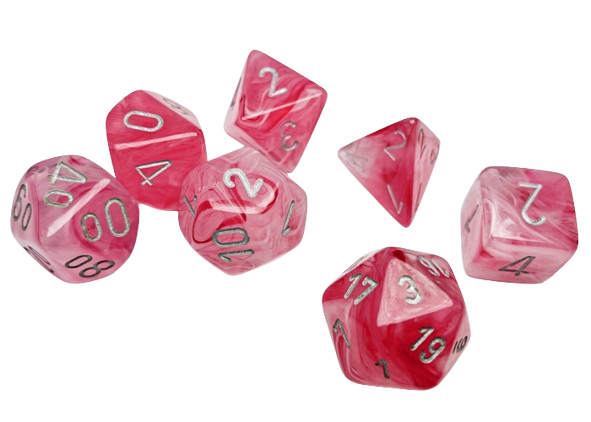 CHX27524: Ghostly Glow Pink/silver Polyhedral 7-Dice Set