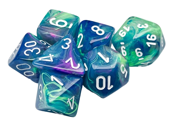 CHX27546: Festive Waterlily/white Polyhedral 7-Dice Set