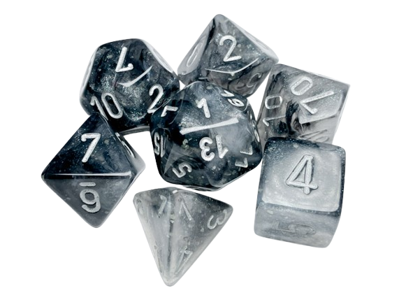 CHX27578: Borealis Light Smoke/silver Luminary Polyhedral 7-Dice Set