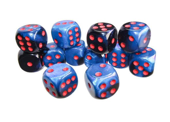 CHX26658: Gemini Black-Starlight/red 16mm d6 Dice Block (12 dice)