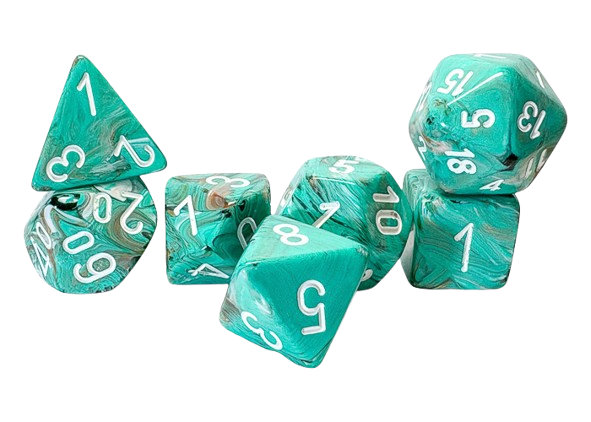 CHX22403: Marble Mega-hedral Oxi-Copper/white 7-Die Set