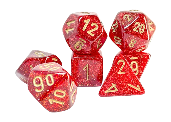 CHX22504: Glitter Mega-hedral Ruby/gold 7-Die Set
