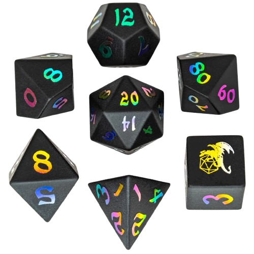 HYMGHO DandD Engraved Prism Obsidian dice set 7 dies