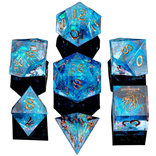Captured Magic Handmade Sharp Edge Resin Dice-Blue