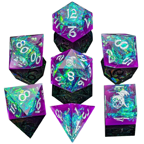 Captured Magic Handmade Sharp Edge Resin Dice-Purple Green Layered