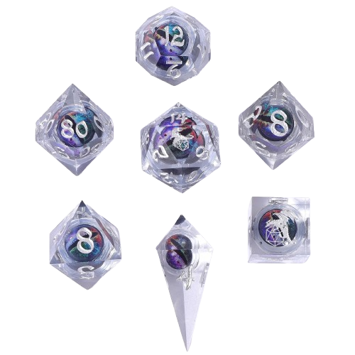 "Always Watching" Dragon`s Eye Sharp Edge Resin Dice Set-Chromatic