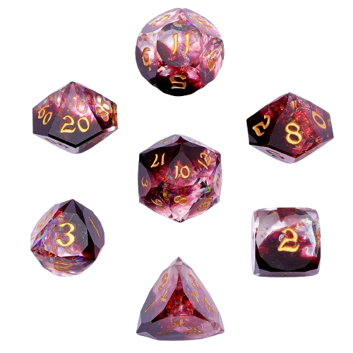 Captured Magic Luster Cut Resin Dice Set - Blood Crystal