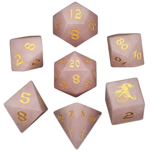 ROSE QUARTZ STONE DICE SET