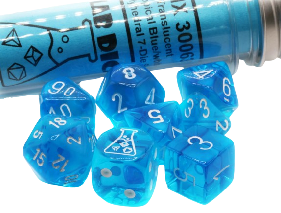 Chessex Lab Dice: Translucent Tropical Blue/white