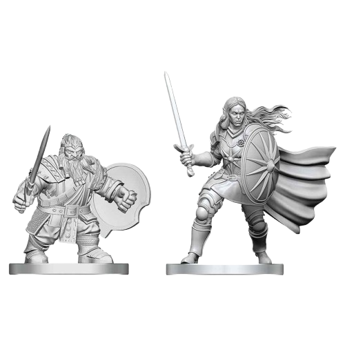 Dungeons and Dragons Nolzur`s Marvelous Unpainted Miniatures: W29 Dwarf Fighter and Orc Paladin