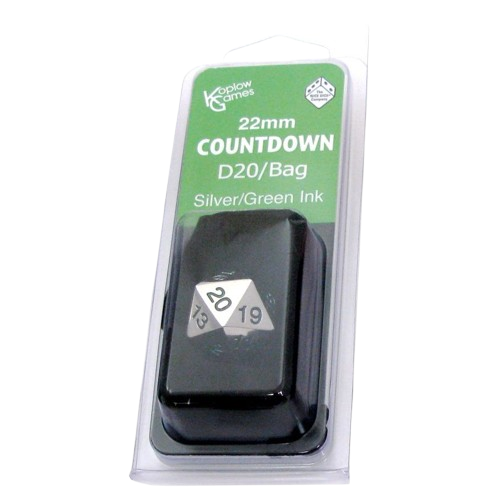 Countdown Metal D20 w/ Bag - Silver with Green Numbers